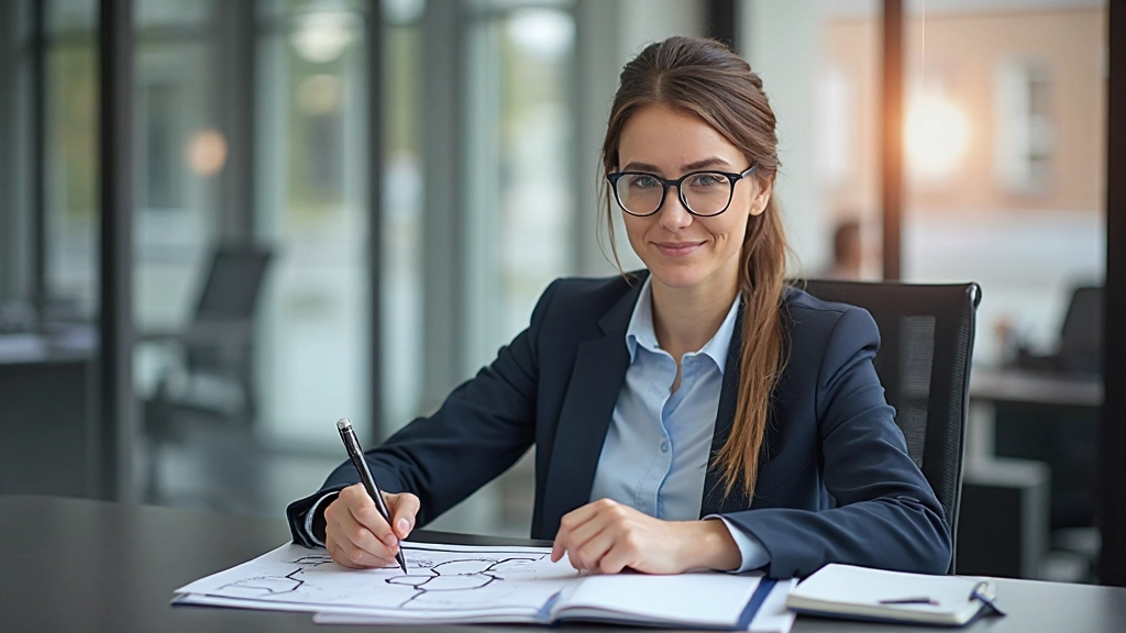 Content strategist werkt aan informatiestructuur met diagrammen en notities op het bureau